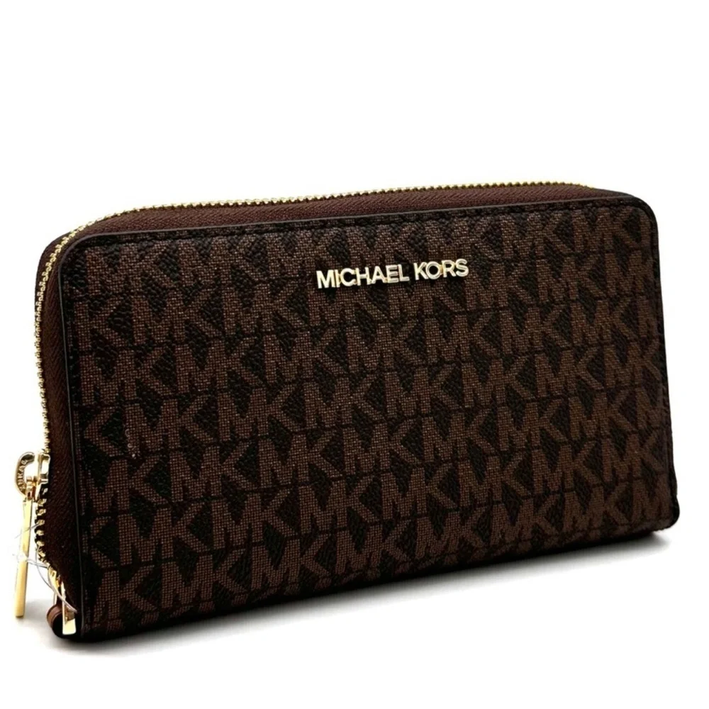 Michael Kors JST Flat MF Phone Case Wallet Brown Leather